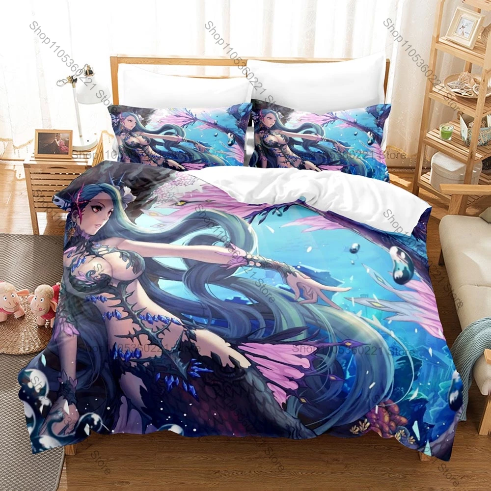 Cool Mermaid Duvet Cover + 2 Pillowcases Starry Ocean Wave Mermaid Print Soft Quilt Cover Set Magical Sea Creature Bedroom Decor