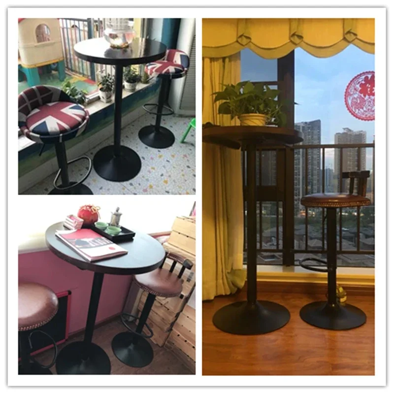 American Style Solid Wood Round Bar Table Counter Height with Metal Base for Home Kitchen Cafe Breakfast Nook