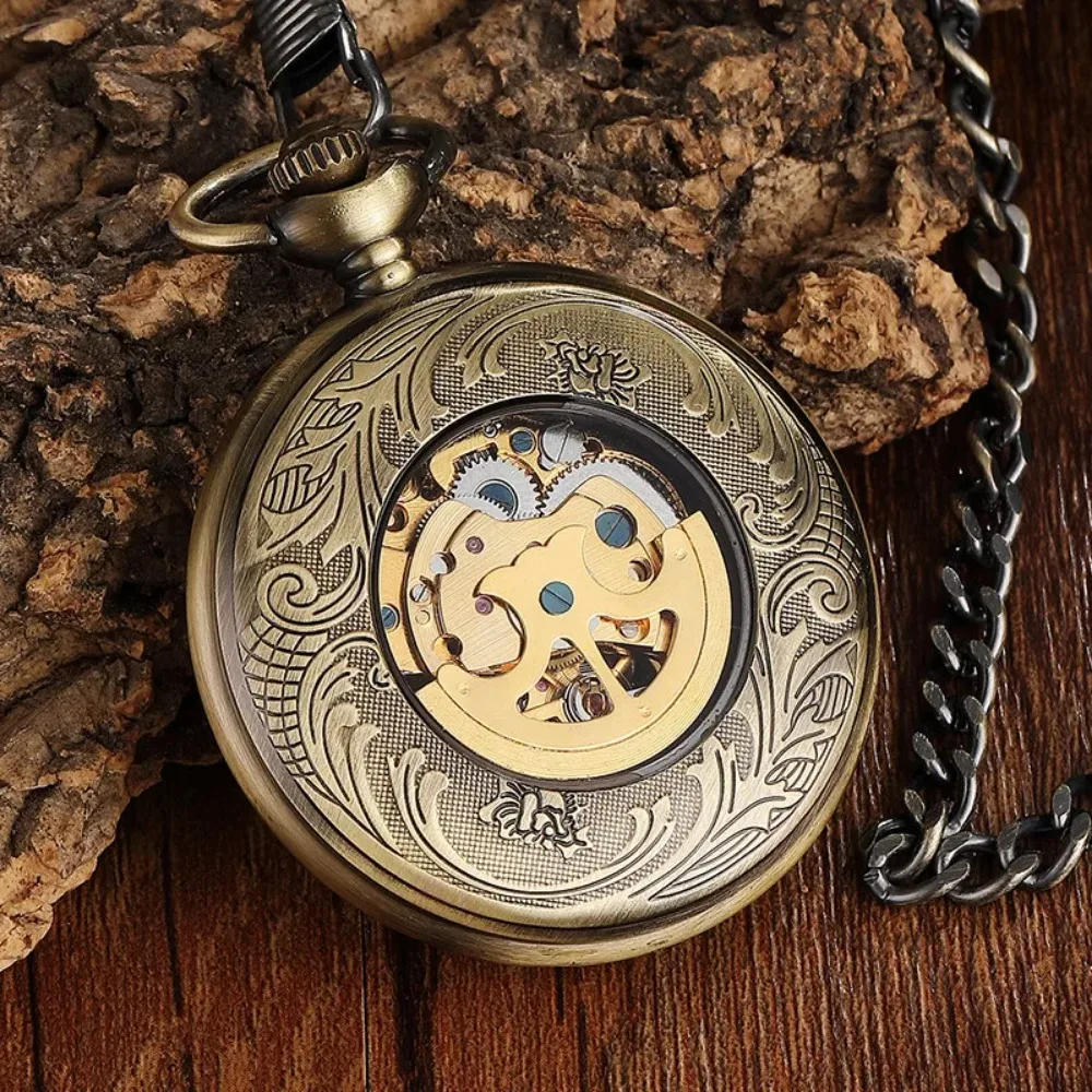 Sun Flower Hollow Design Mechanical Pocket Watch Vintage Steampunk Circel Dial Engraved Fob Hand Wind Steampunk Male Gifts Clock