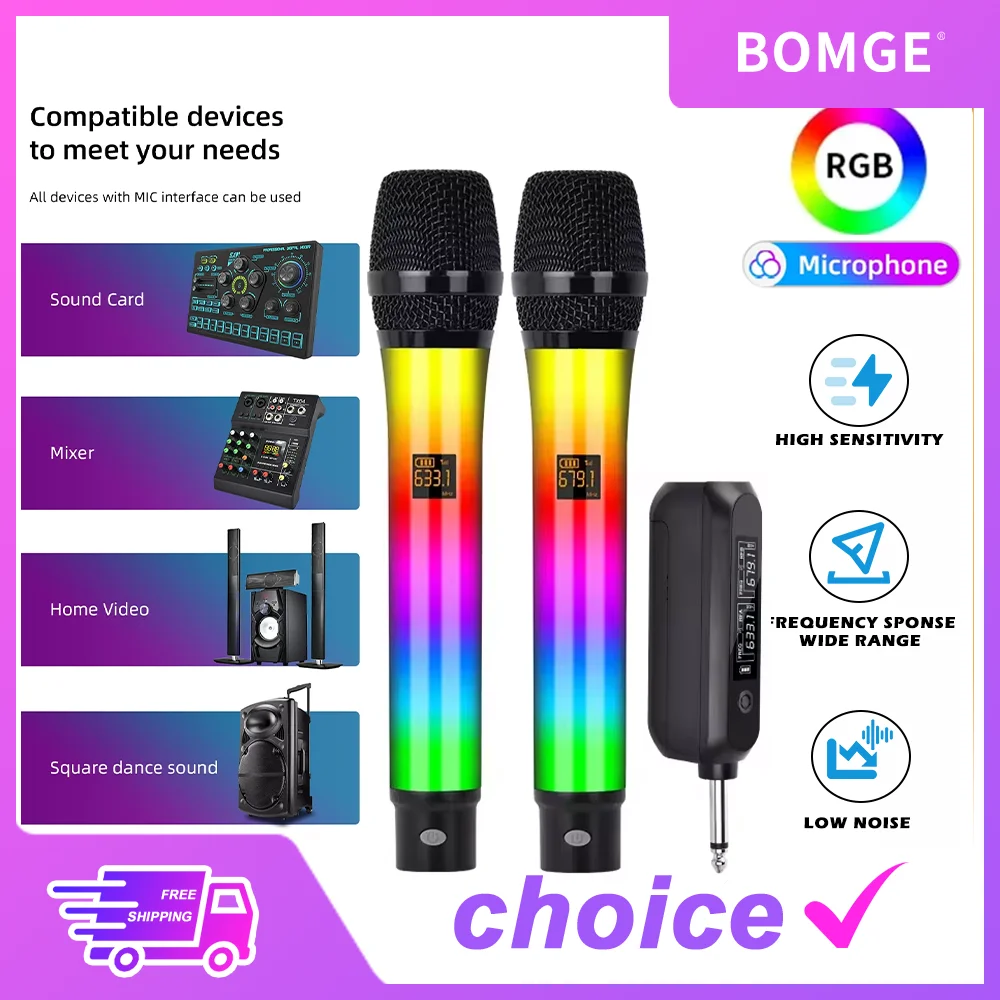

Professional 2 Channel RGB Dynamic Wireless Microphone DJ System With Wireless Receiver For Karaoke Party Wedding Singing