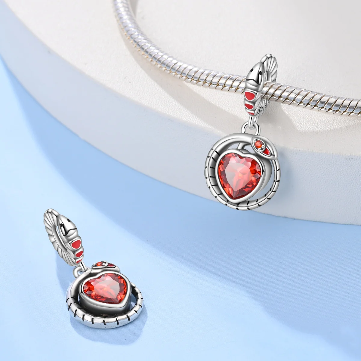 Original 925 Sterling Silver Snake Shaped Turquoise Charm Fit Bracelet Necklaces Women's Rock Party Fashion Jewelry Accessories image 6