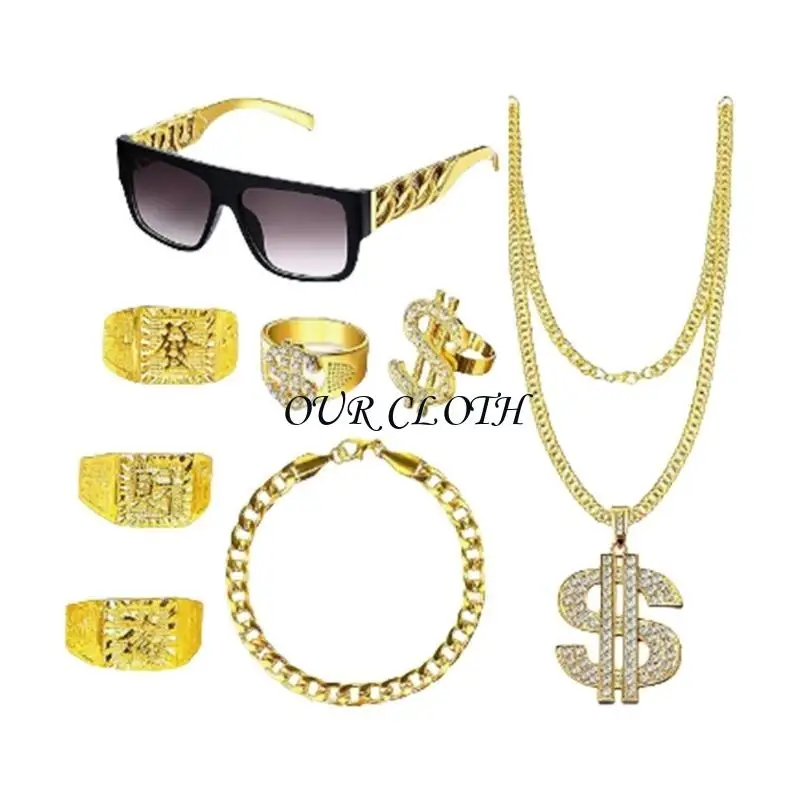 80s 90s الزي الهيب هوب أدوات أزياء مغني الراب القديم سوار سوار الدولار سلسلة ديكورات الحفلات الهالوين Y1AC
