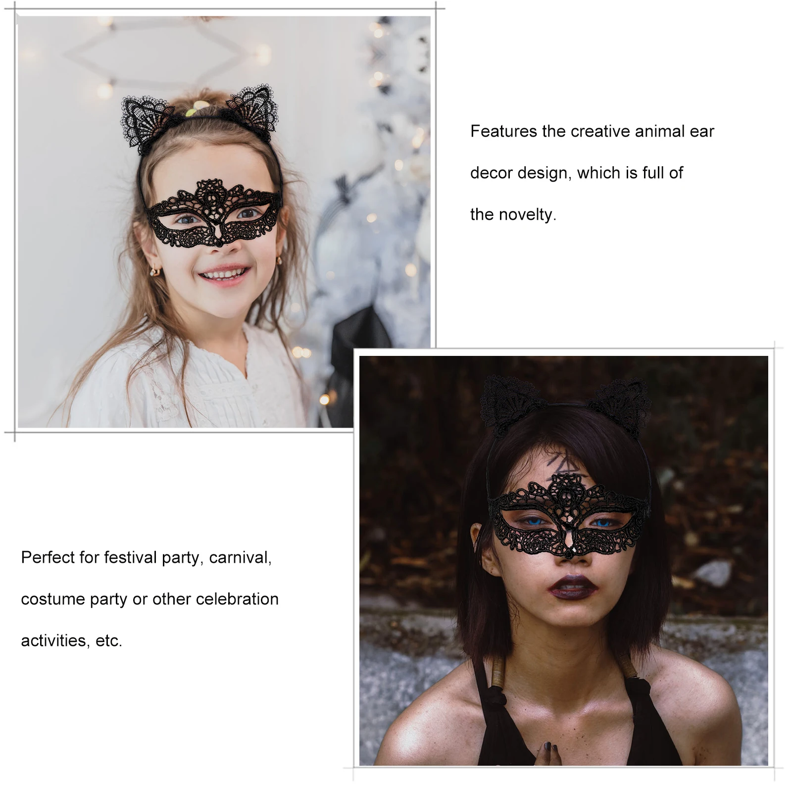 

1Set Lace Hairband Animal Ear Costume Face Mask Creative Headwear Festival Party Carnival Hoop Cat Ear Headbands