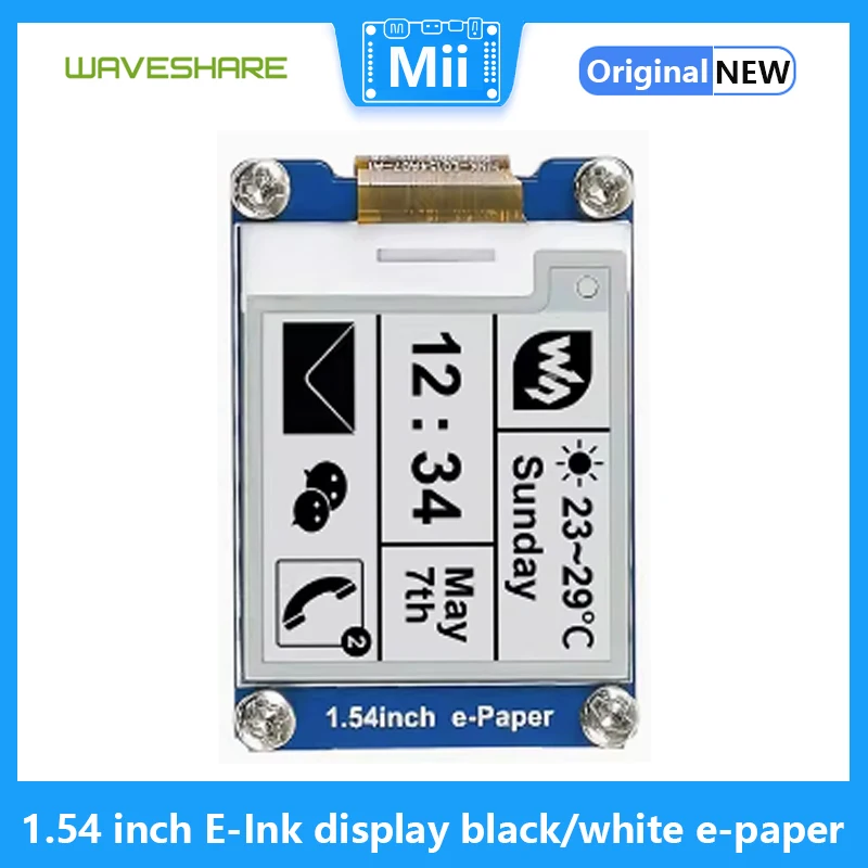 Waveshare-Pantalla de tinta electrónica de 1,54 pulgadas, papel electrónico negro/blanco, interfaz SPI de Resolución de 200x200, para Raspberry Pi, compatible con actualización parcial