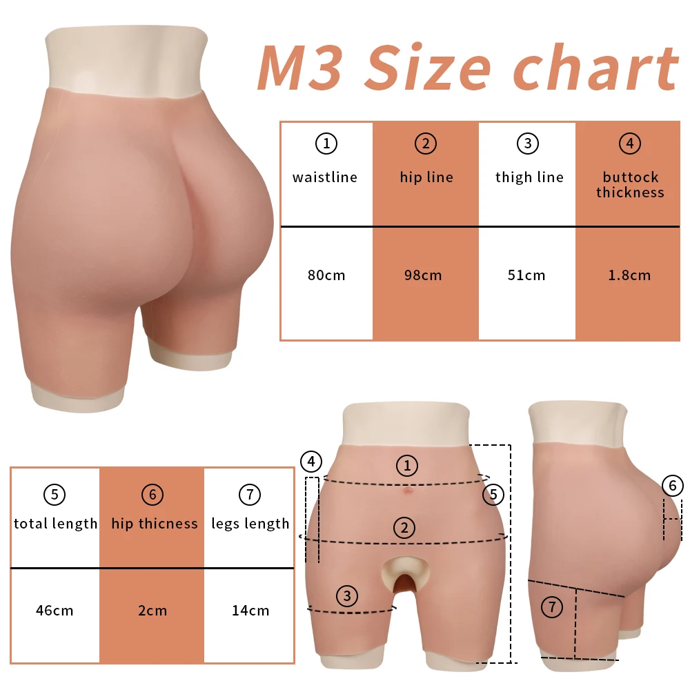 80-110cm Waist Suit Open Crotch Buttocks 1.1-2.8cm Enhanced Silicone Pants Hip Lifter Sexy Hip Lifting Buttocks Butt Enhancing