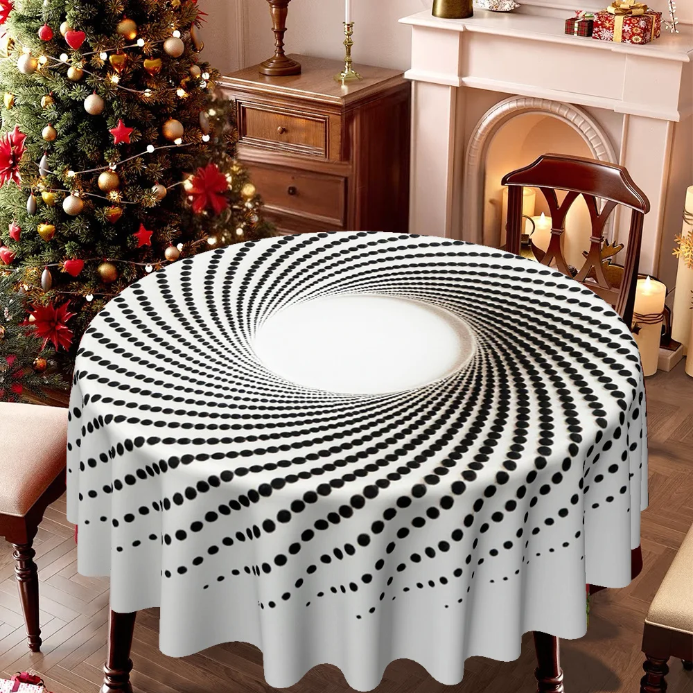 Round tablecloth, with abstract spiral dot pattern, is very suitable for Christmas and New Year celebrations.