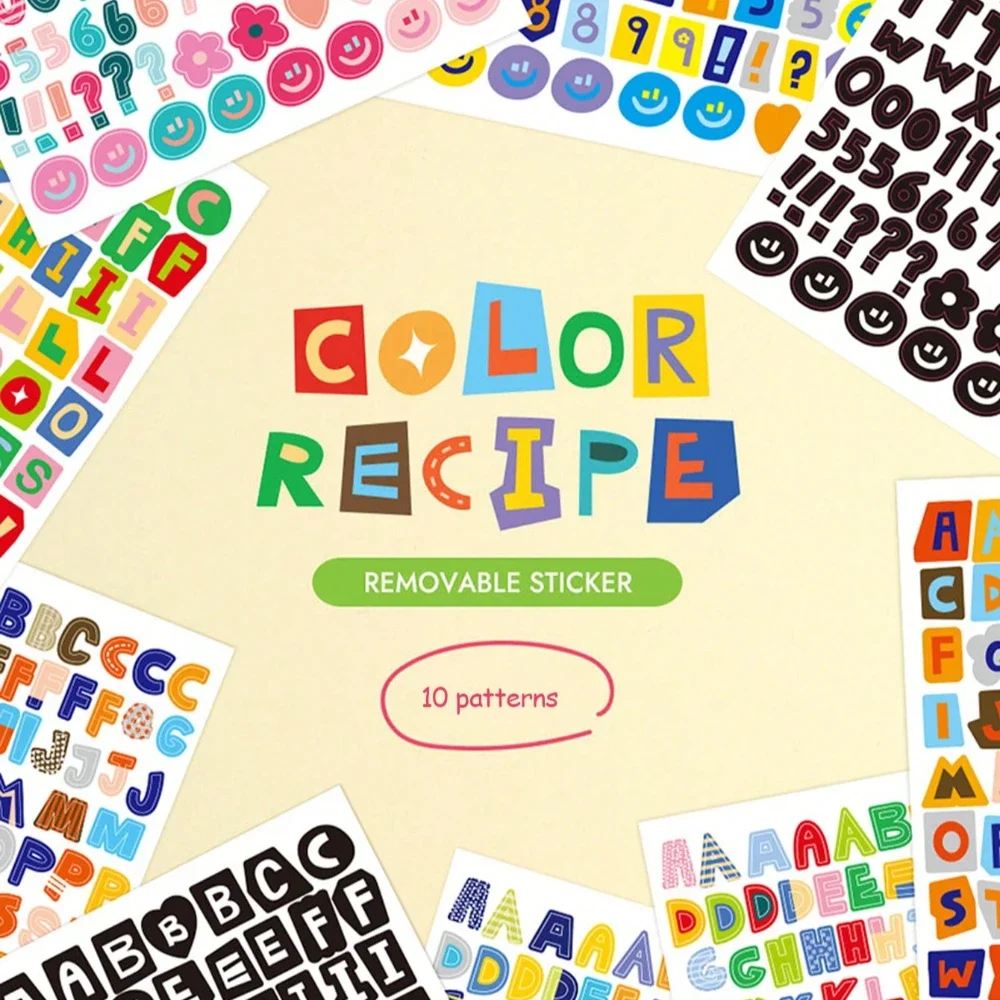 10PCs/Set Colorful Alphabet Number Stickers for DIY Scrapbook Journal Decoration Sticker Water-Resistant Art Supplies Kids Gift