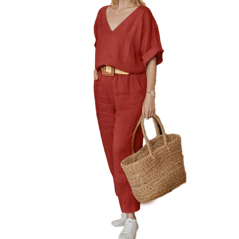 2024 summer new women\'s suit elegant temperament V-neck loose tracksuit