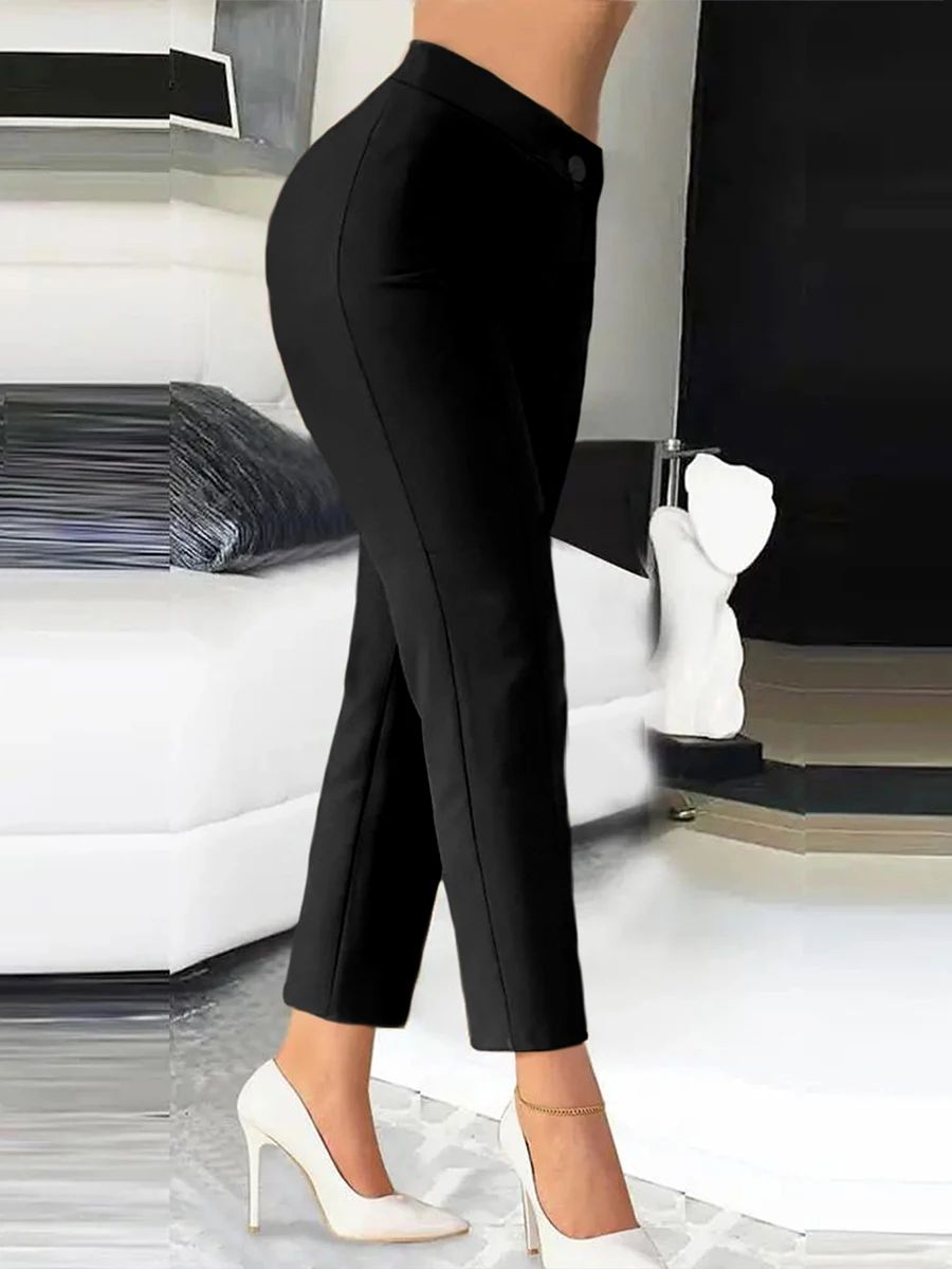 Elegante Damen High-Waist Slim-Fit Bleistifthose Business Büro Dame Dehnbare Cropped Hose Knöchellang Arbeitskleidung Schwarz – Detail 3