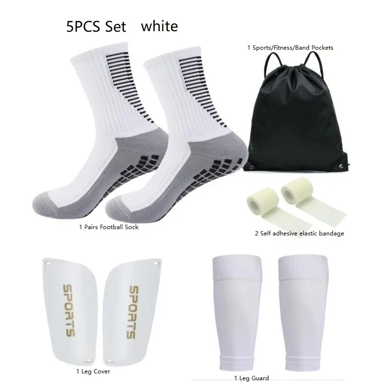 5PCS Set Drawstring Sports Ball Bag Mens Soccer Socks Women Sport Socks Leg Cover Shin Pads Soccer Training Shank Board Bandage