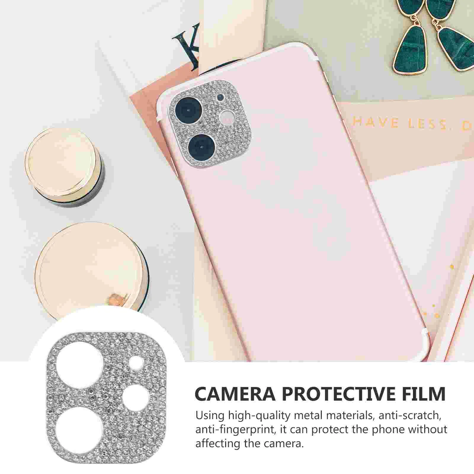 Rhinestone Flash Diamond Lens Film 12pcs Silver Metal Phone Protector Shiny Cover Anti Scratch Fingerprint Resistant Luxury Hard