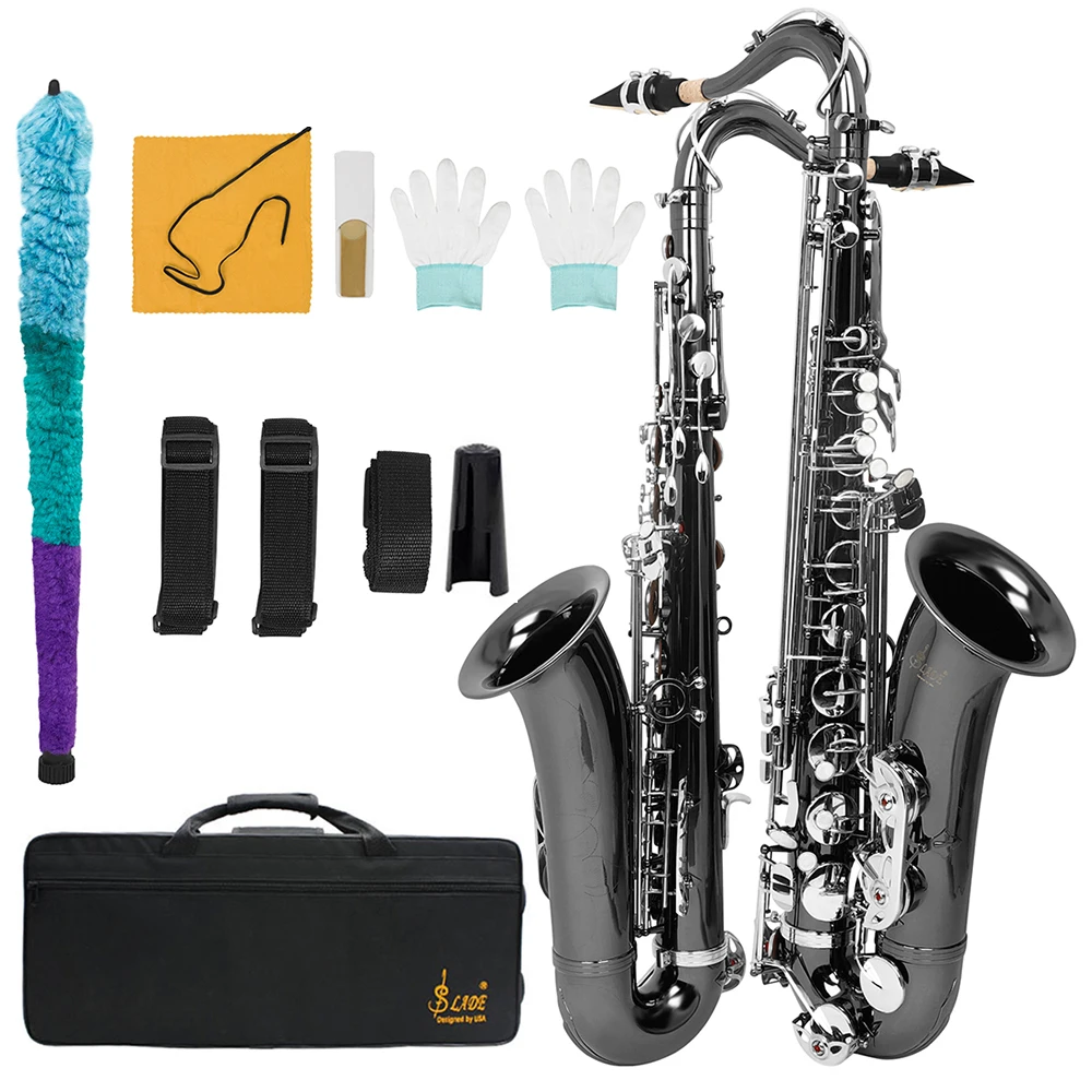 SLADE Bb Tone Tenor Saxophone Professional Sax Brass Saxfone Woodwind Instrument with Case Stand Cleaning Set Reed Accessories