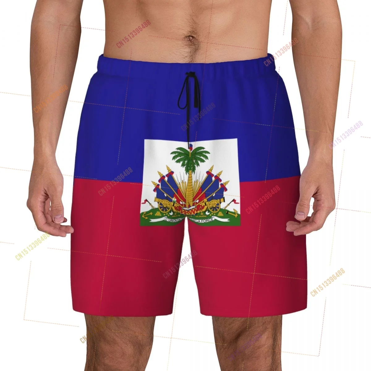 2026 Haiti Flag Top Print 3D Mens Swimming Trunks Hawaiian Bathing Beach 2 in 1 Quick-Dry Summer Swim Shorts With Pockets