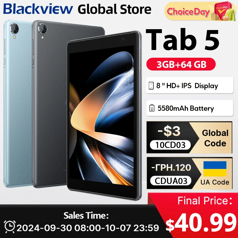 Blackview Tab 5 tablet Android 12, Pad PC baterai 5580mAh layar HD + IPS 5GB(3 + 2) 64GB