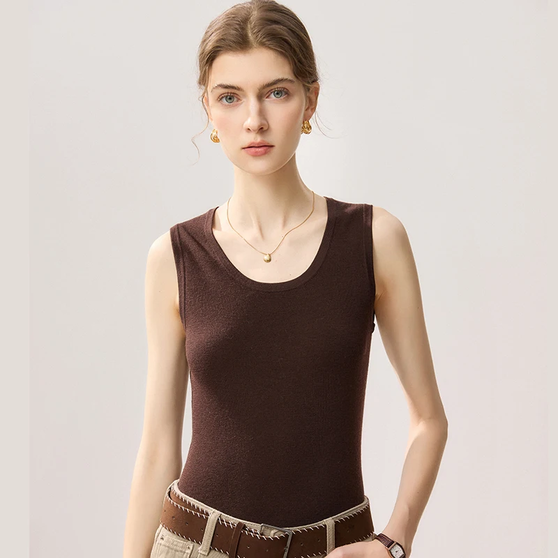 100% Merino Wool Women Sleeveless Crew Neck Pullover Vest, Autumn Winter Soft Warm Skin-Friendly Slim Fit Basic Knit Tank Top
