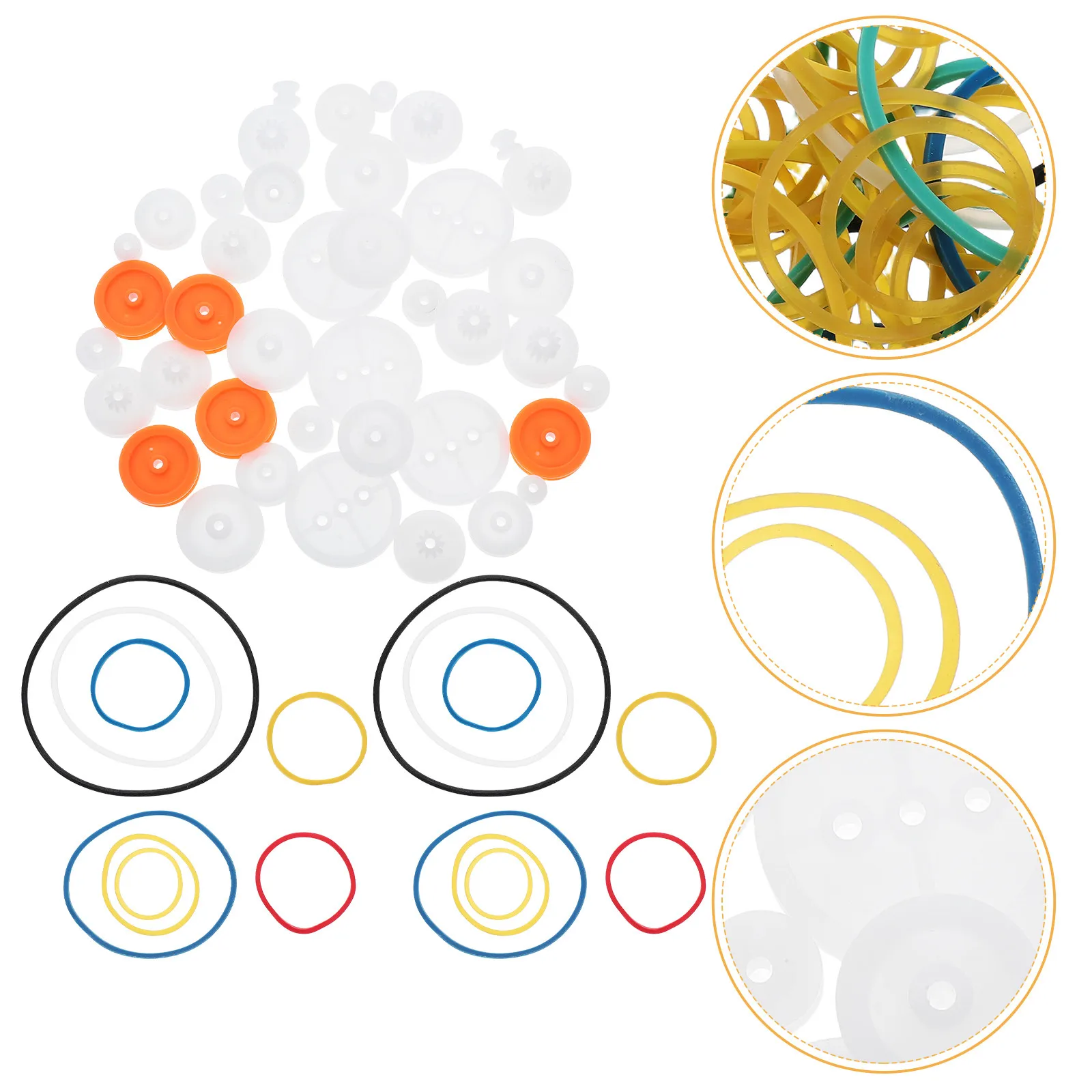 Juego de 1 polea de plástico y correa de transmisión de goma para conjunto de motor de vehículo RC, sistema mecánico mini, kit de proyecto científico