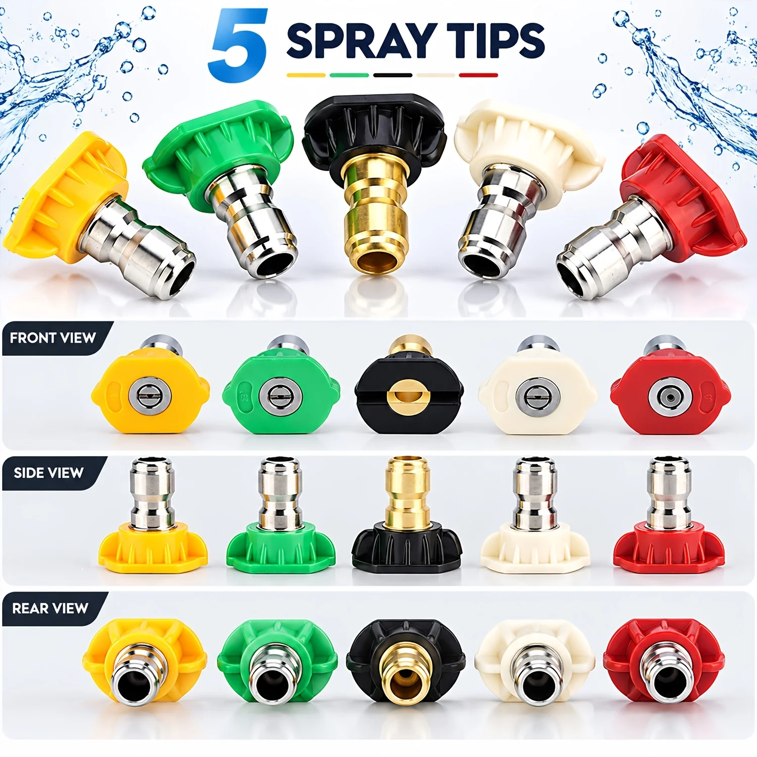 5PCS 1/4inch Quick Connect Garden High Pressure Washer Spray Nozzle 0 15 25 40 Degree Watering Soap Nozzle Tip Garden Cleaning