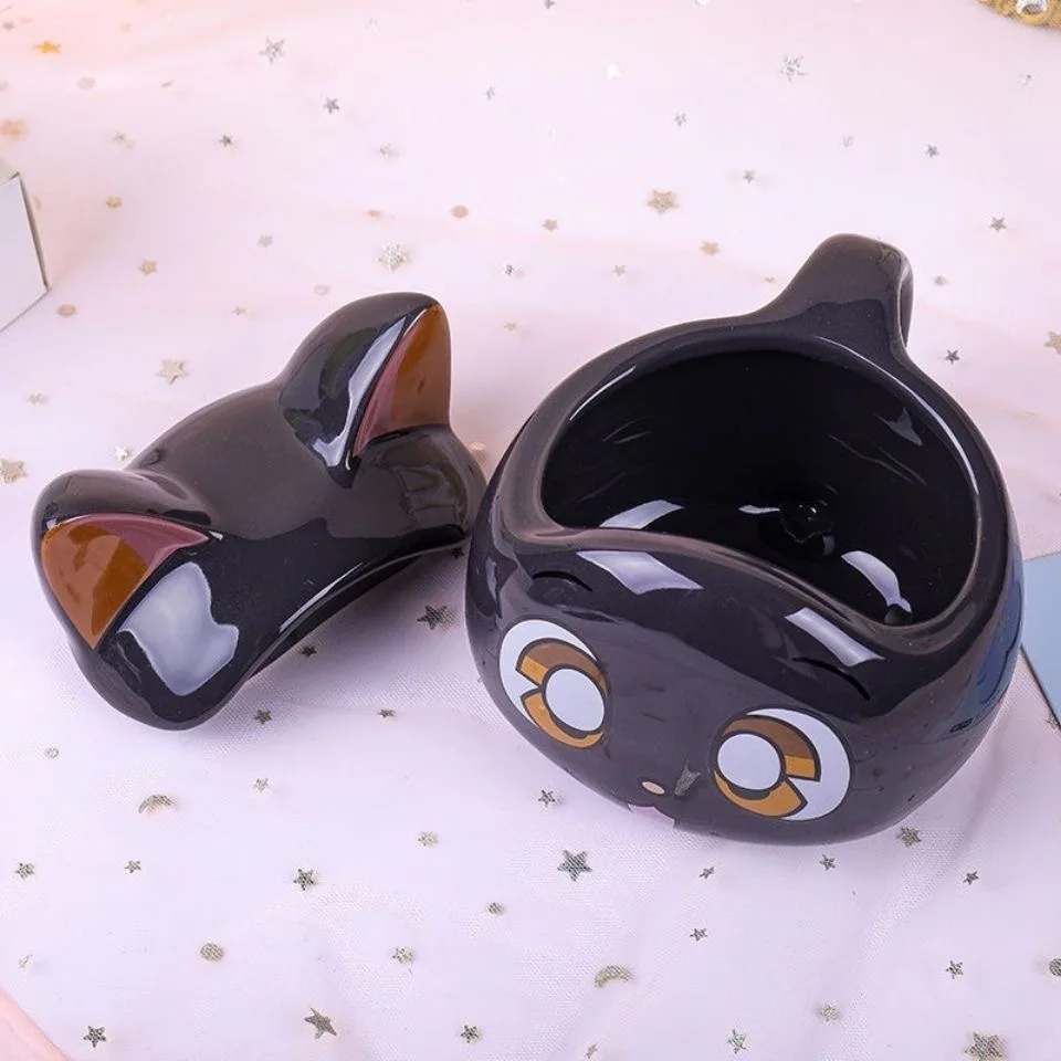 حار بحار القمر القط أكواب السيراميك أسود أبيض القط الكرتون القدح مع مقبض أنيمي Kawaii زوجين شرب كوب ماء هدايا عيد الميلاد