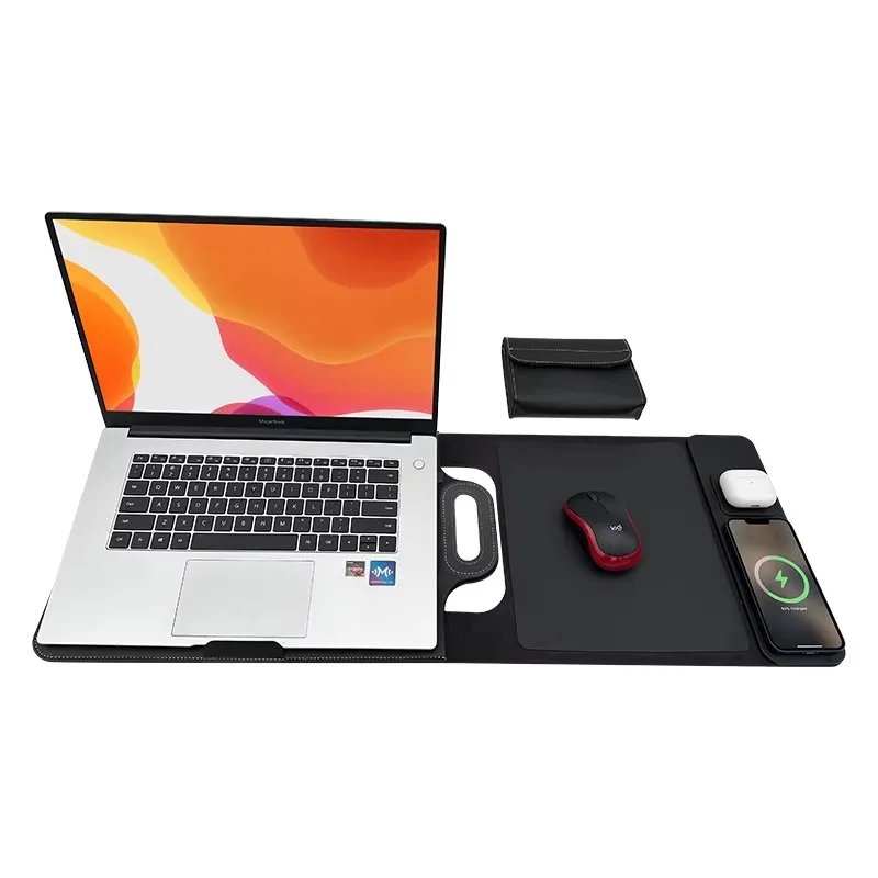 Wireless Charging Laptop Bag, Large Capacity Business Briefcase with 15W Charging Pad for Phone, Earbuds & Watch, Travel