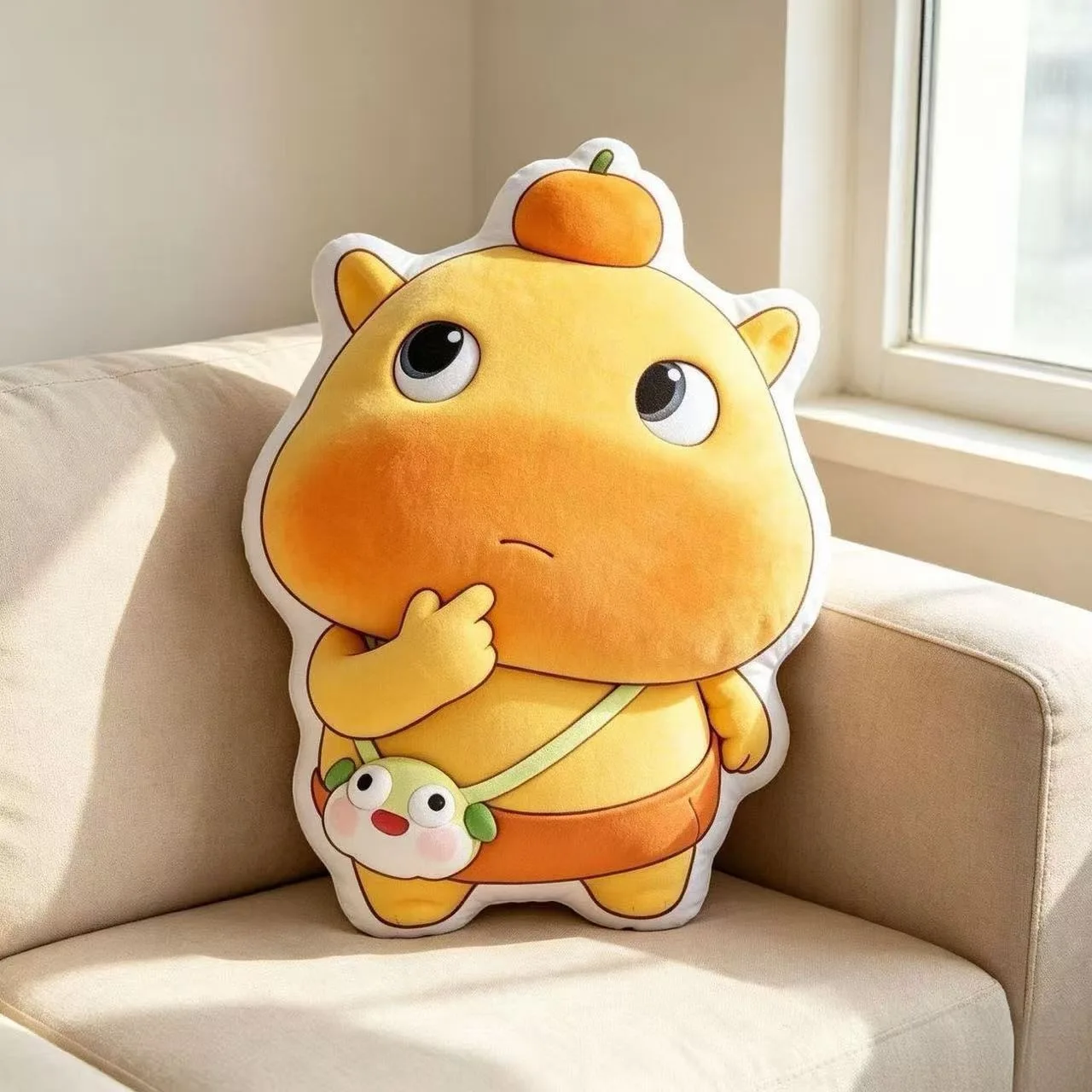 Nailong Yellow Dragon Plush Doll Set, 5pcs Cute Different Expressions Orange Head Soft Stuffed Toy, Plush Pillow Home Decor Gift
