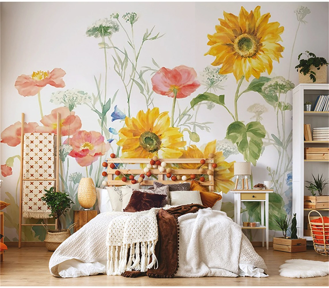 Customizable 3D Sunflower Murals Wallpapers - Living Room Entrance Wedding Photo Background Artistic Room Painting Wall Paper