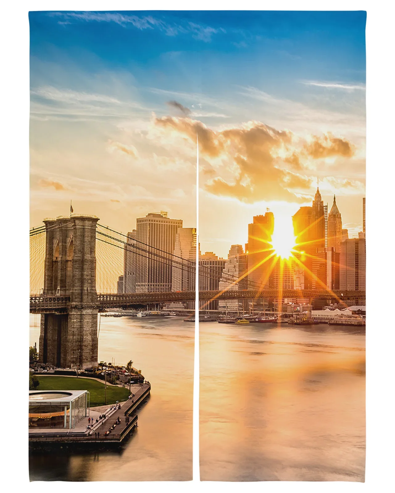 City Sunset Bridge Dusk Building Door Curtain Kitchen Japanese Style Cafe Restaurant Partition Curtain Home Entrance Decoration