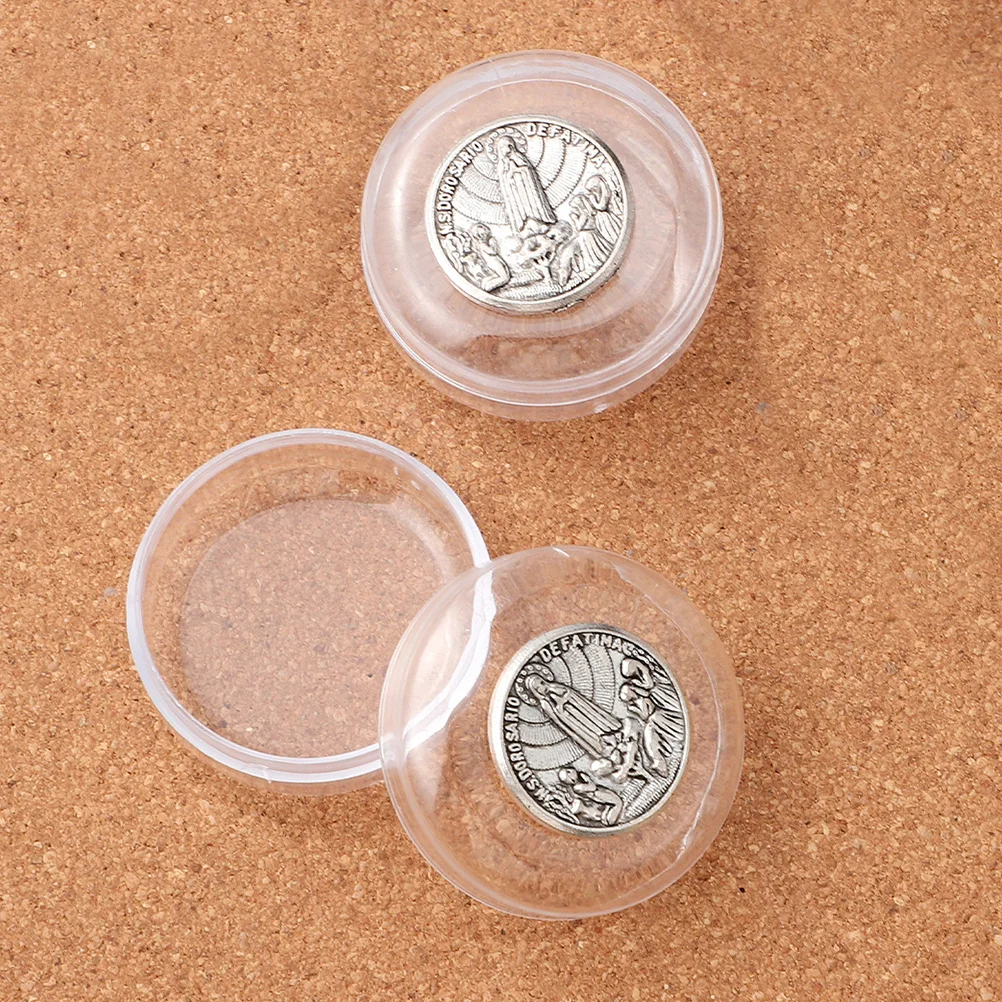 2 قطعة صندوق تعبئة معدني منظم تذكار علبة مسبحة مستديرة كاثوليكية دينية صغيرة للمناولة الأولى