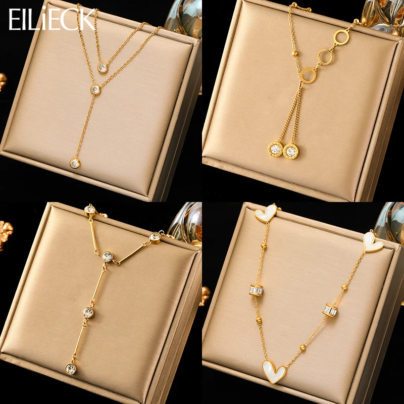 

EILIECK 316L Stainless Steel White Zircon Heart Pendant Necklace For Women New Fashion Clavicle Chain Jewelry Birthday Gift