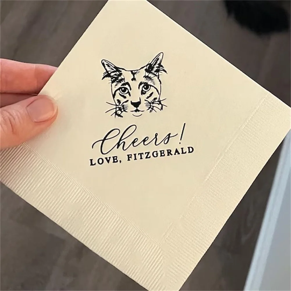 

Custom Illustrated Cat Wedding Napkins, Bridal Shower, Engagement Party, Custom Bar Napkins, Pet Wedding Napkins, Cat Napkins