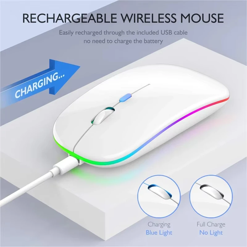 Bluetoooth 5.2 Wireless Mouse Silent With USB Rechargeable RGB Light Ergonomic Gaming Mouse Dual-mode 2.4GHz 1600DPI For Laptop