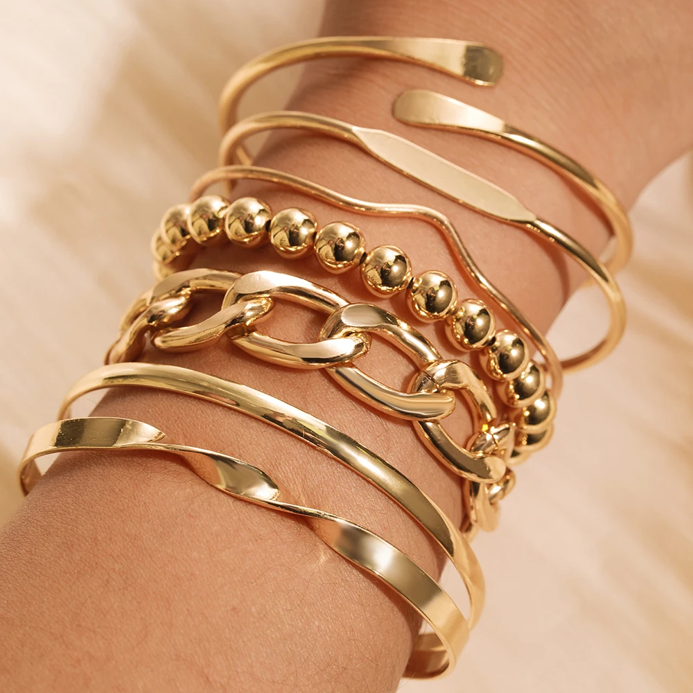 

7Pcs Hot-Selling Chain Personality Bracelet Bracelet Set Mix and Match Open Bracelet Bracelet Folding Bracelet for Women Jewelry