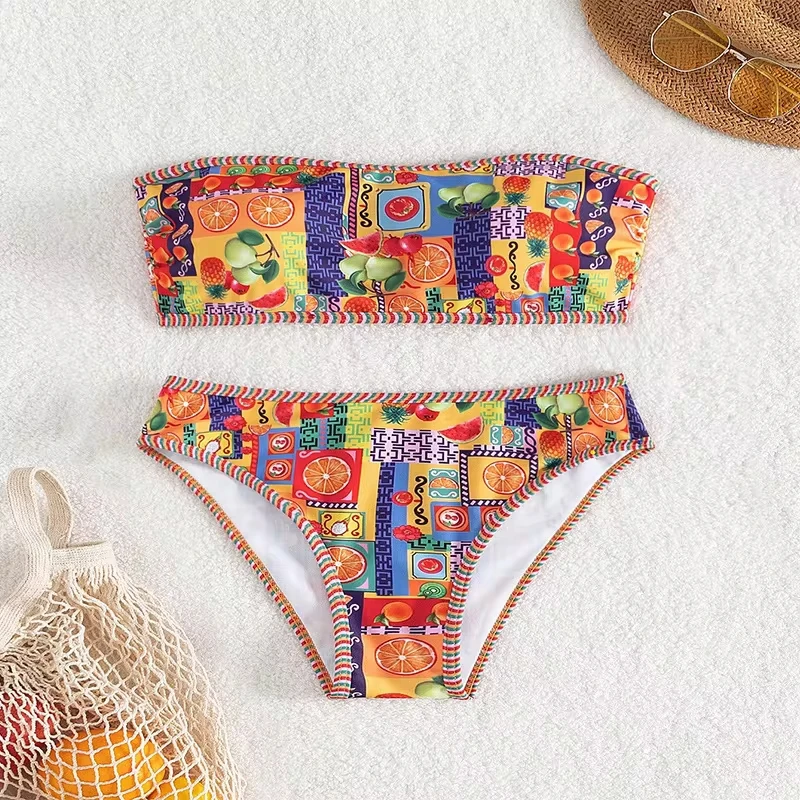 

Kawaii Swimsuit Backless String Off Shoulder Bikini Y2K Print Vacation Swimwear Women Bathing Suit Beach Vacation Bikinis Sets