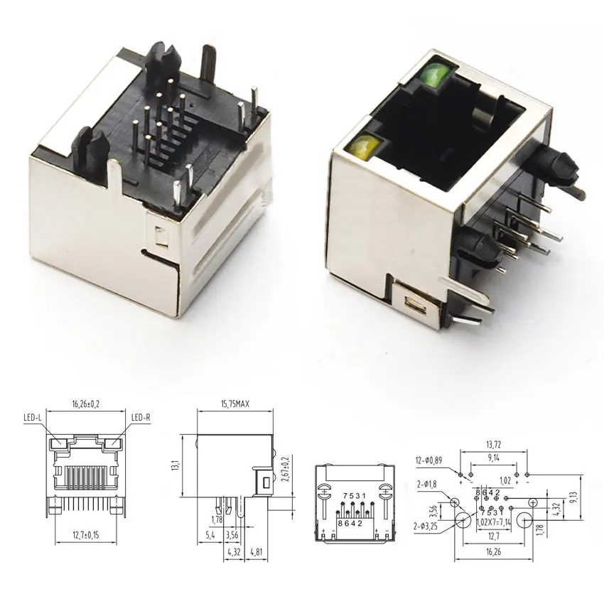 1PCS Plastic Metal RJ45 RJ49 Shield Network Jack 8 Pin PCB SMT/horizontal/vertical Board Female Socket Connector 8P8C 10P8C