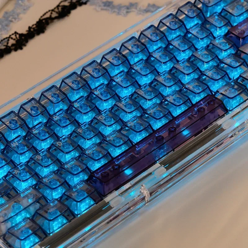 Blue Transparent Keycaps Set PC 156 Key Keyboard Keycaps Custom Cherry Profile Keycaps for Mechanical Keyboard Wooting Key Caps