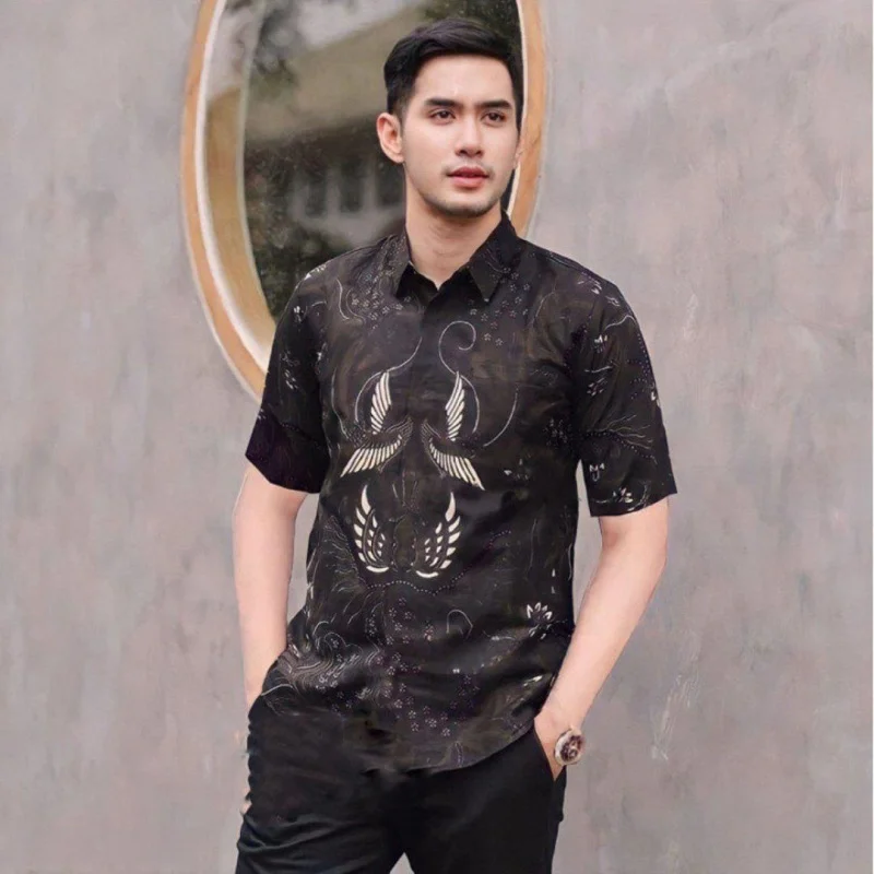 Camicia batik da uomo manica corta qualità premium ultimo design stile nero 2025 camicia casual estiva Kurta per uomo