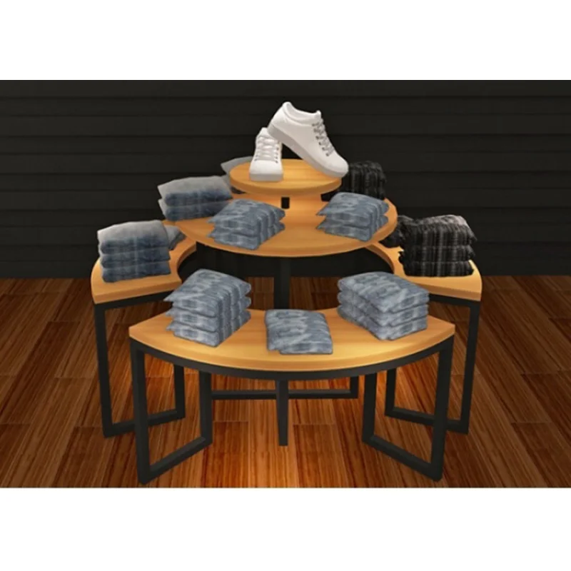 custom.Retail Price Wooden Round Table Counter Gondola Clothing Store Rack Clothes Display Rack Clothing