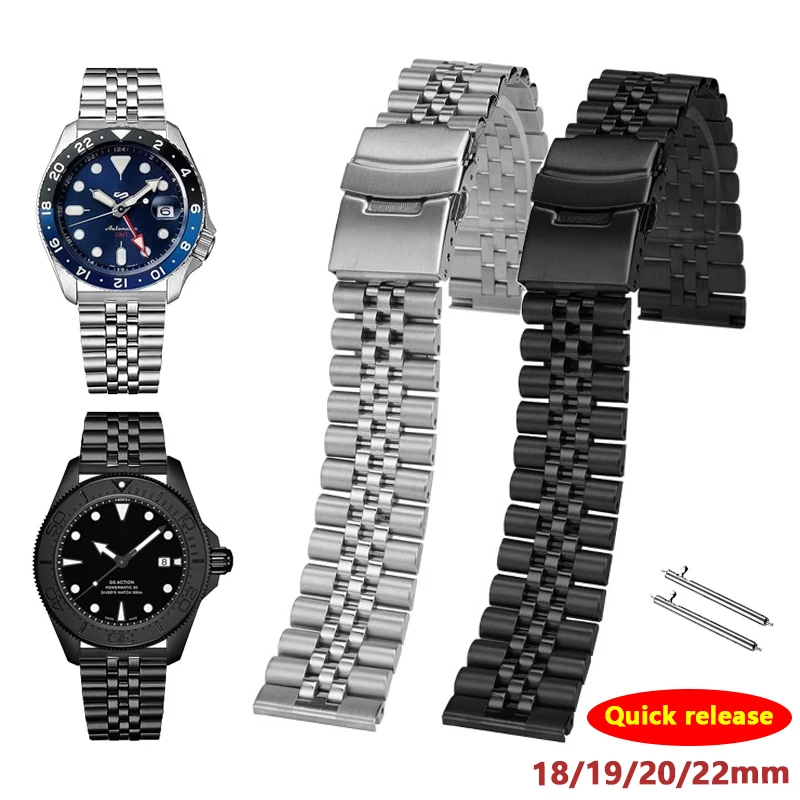 20mm 22mm Quick Men business Metal Watchband For Seiko No 5 Skx007 Skx009 Tissot CASIO TIMEX Solid Stainless Steel Watch Strap