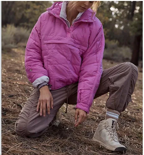 

Pullover Solid Parkas Hooded Women Parka Spliced Long Sleeve O Neck Coats Loose Spliced Winter 2025 Casual Basics Pockets