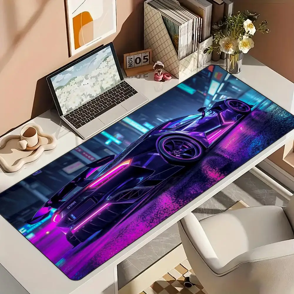 Coole sportwagen-muismat in neonstijl, bureaumat met gestikte randen, antislip rubberen basis, pc-accessoires, gamingmat, verlengde pad