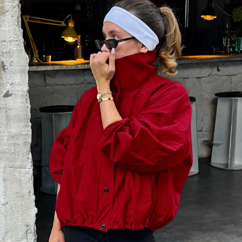 LIinar 2026 Fall Winter New Red Quick-Dry Windproof High-Neck Jacket for Women Elegant and Stylish Commuter Jacket