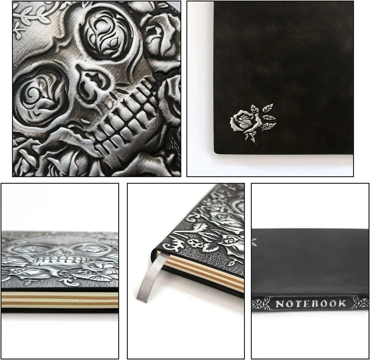 Skull Women Gifts Embossed Men Antique Book Supplies Travel Leather Spell Notebook Notes Diary Halloween School