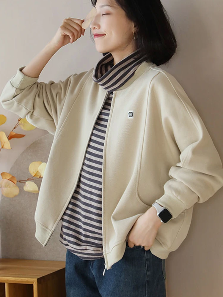 

Модный спортивный повседневный кардиган-свитшот для женщин больших размеров, весна-осень, новая корейская свободная верхняя одежда