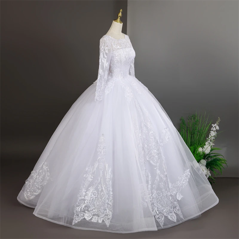 Full Sleeve Wedding Party Dress Pure White Wedding Dresses Long Sleeve Luxury Lace Plus Size Bridal Dresses Customized 2025 New