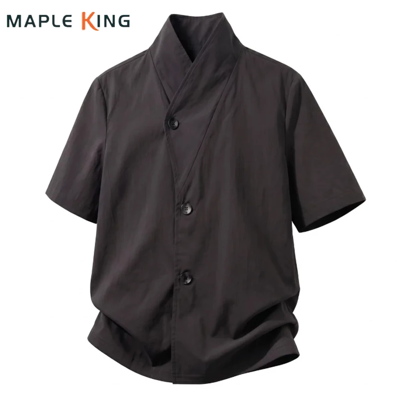 

Yamamoto Designer Clothing Lazy Curved Shape Shirt for Men Loose Streetwear 2026 Unisex Stand Collar Camisas Vintage Hombre