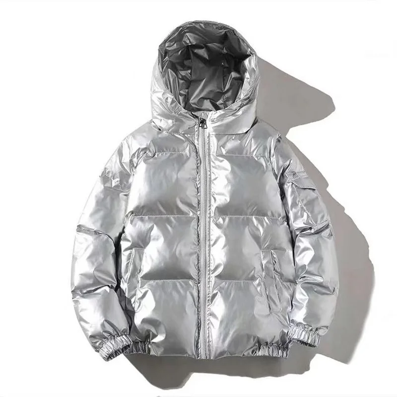 KIDCRKJ Fashion Glossy Winter Man Down Coat Simple Solid Color Men Jacket Windproof Long Sleeve Zipper Versatile Male Outerwear