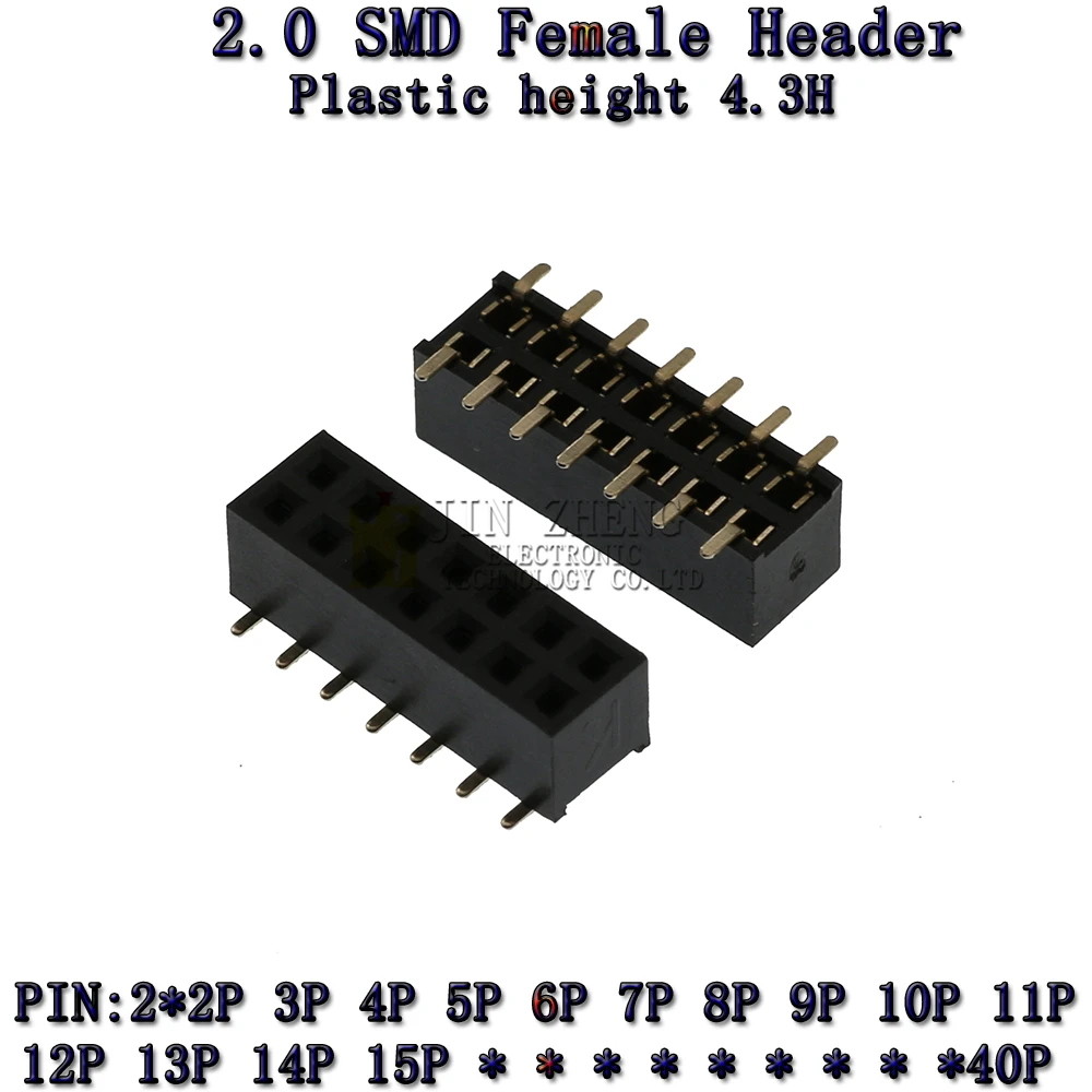 10pcs SMD 2.0mm H4.3 Double Row Female Breakaway PCB Board Pin Header socket Connector 2.0 Pinheader 2X2p4p6p8p10p15p20p~40Pin