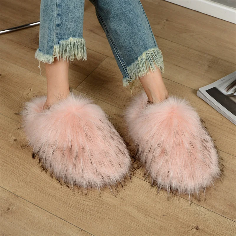 Eva Furry Mules Slippers Women Faux Fur Slippers 2026 Winter Warm Plush Slippers Soft Thick Bottom Non Slip Indoor Slides