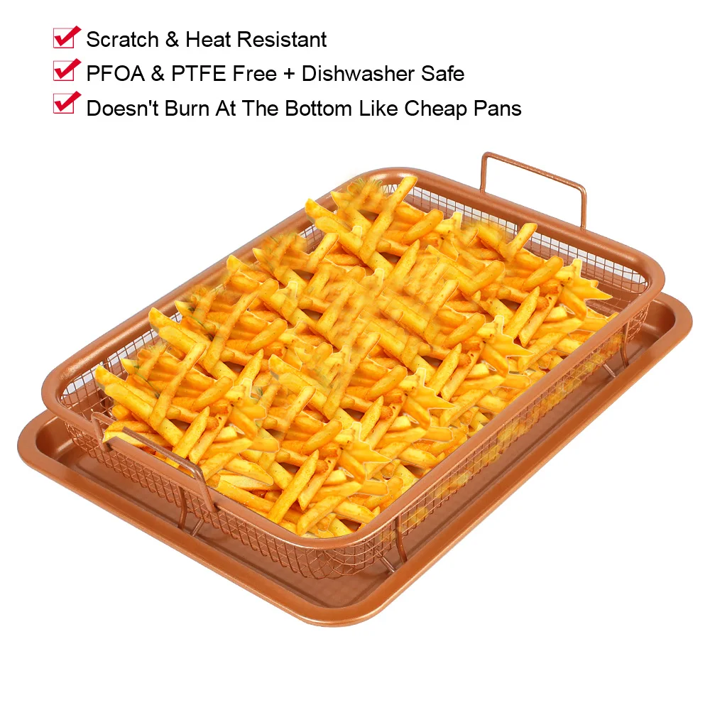 For Oven Air Fryer BBQ Baking Tray Grill Crispy Mesh Oil Frying Baking Pan Non-stick Chips Basket Stainless Steel Kitchen Tools