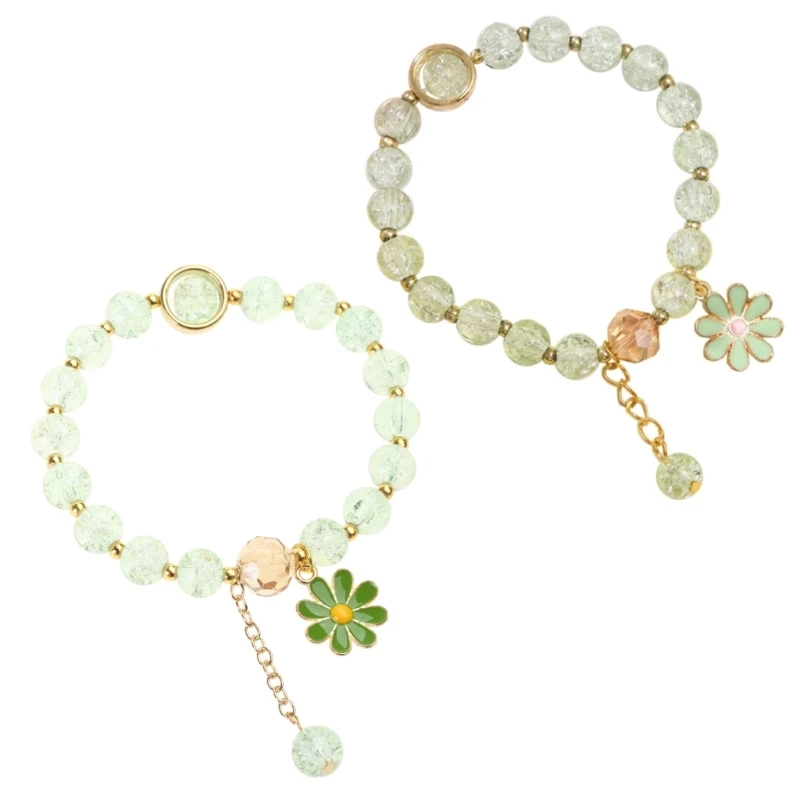 Flower Charm Bracelets Popping Crystal Daisy Bracelet Adjustable Natural Stone Beaded Bracelet Women Fashion Jewelry