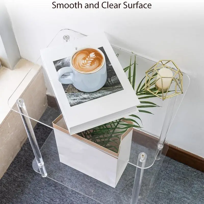 

Acrylic Drink Table 2-tier Clear Transparent Square End Table For Modern Living Room Side Table For Drinks Snacks Phones Coffee